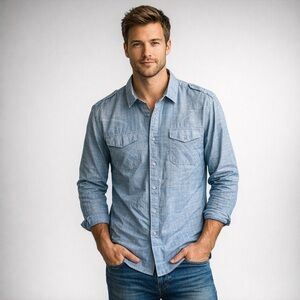 American Rag blue button up shirt cotton large business casual